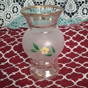 Elegant Frosted Glass Vase with Gold Rim